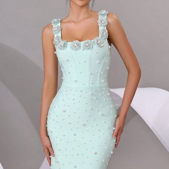 Baby Blue Elegant Women's Pearl Sparkling Maxi Dress - Picture 8 of 8